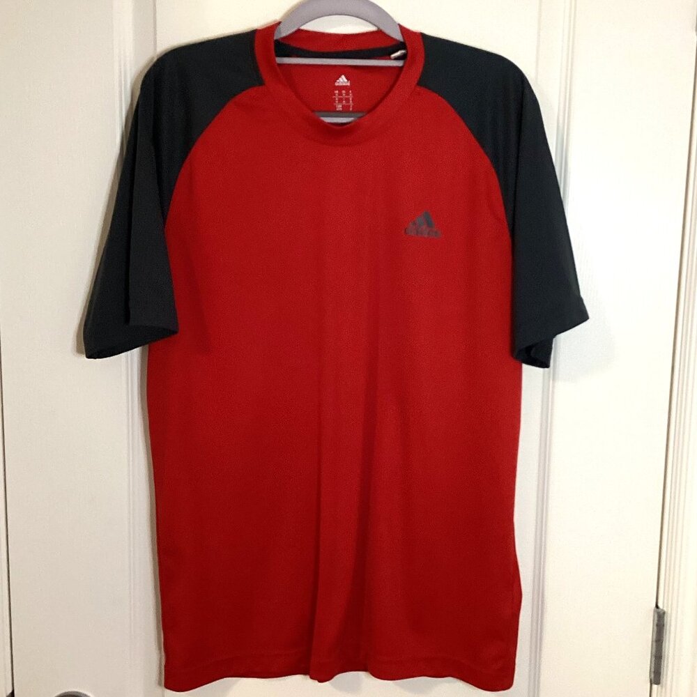 Adidas Climalite Men's Size M Short Sleeve Polo T-Shirt Top Red Gray Golfing